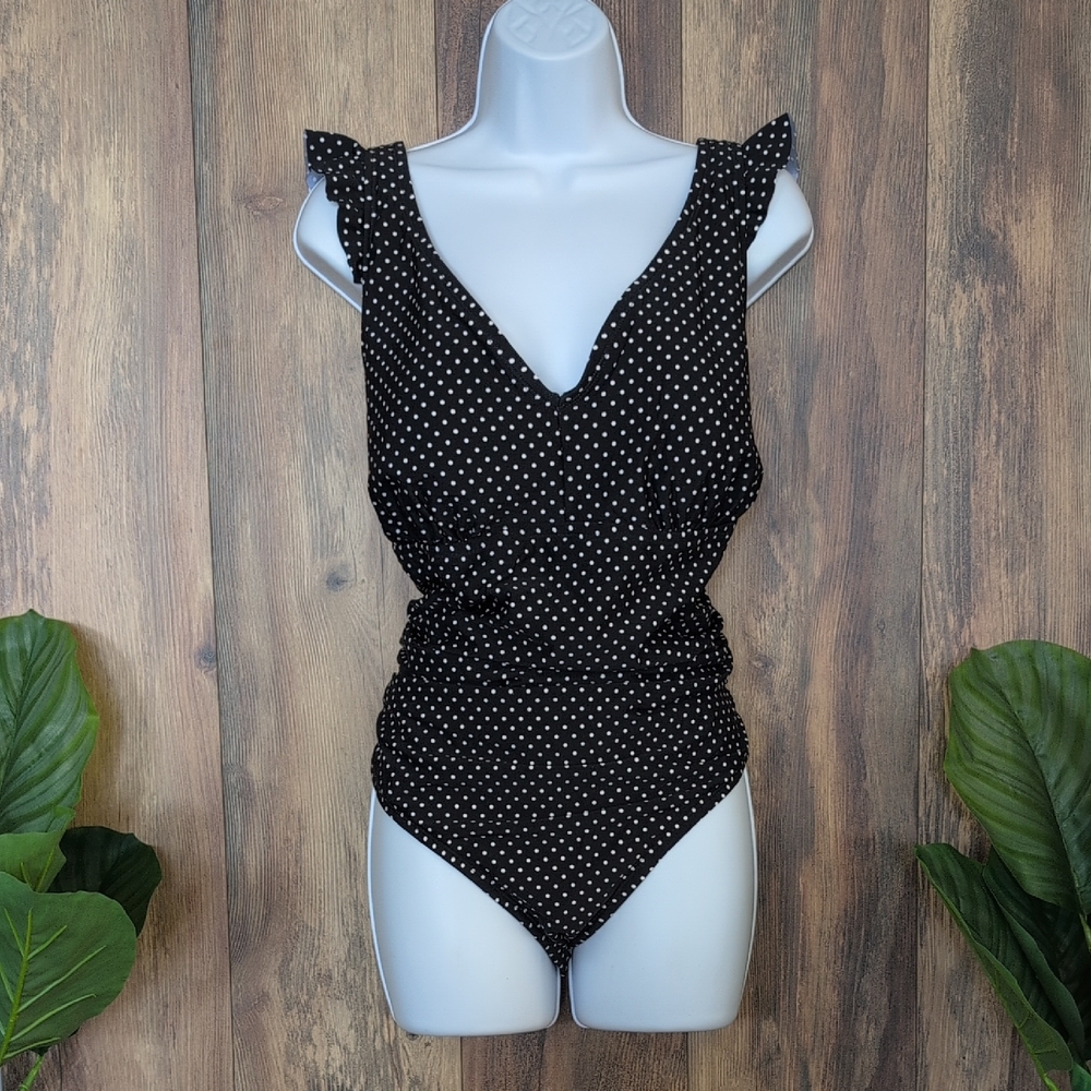 Shade & Shore Ruffled V-Neck Polka Dot Swimsuit Plus Size NWT 20     M211